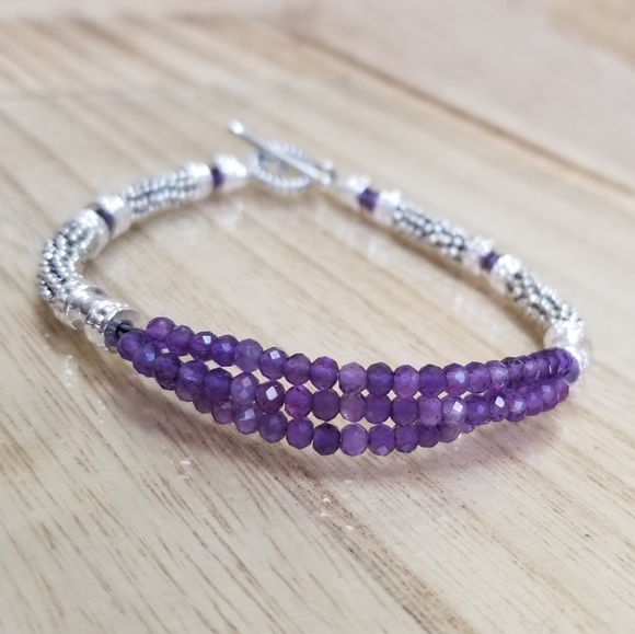 Two Tone Amethyst Ladies Toggle Bracelet - Picture 7 of 16